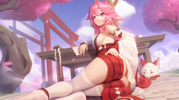 Yae Miko Genshin Impact,Genshin Impact,anime,anime girls,sarena,women