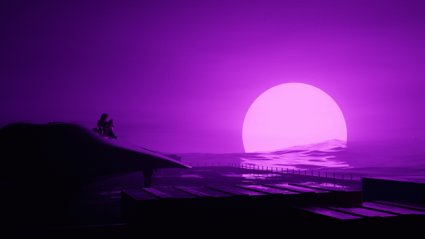 Purple atmosphere,vaporwave,solnedgang,rom,synthwave,Måne