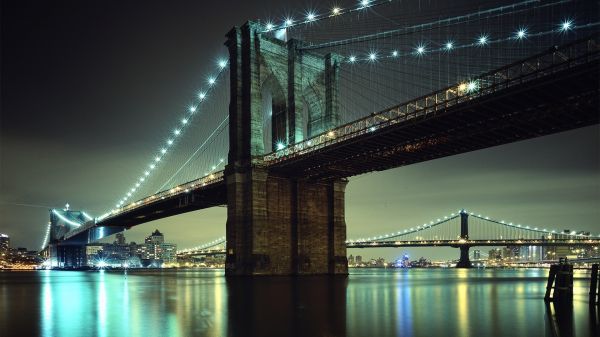 1920x1080 px,pont,le pont de Brooklyn,ville,lumières,La ville de New York