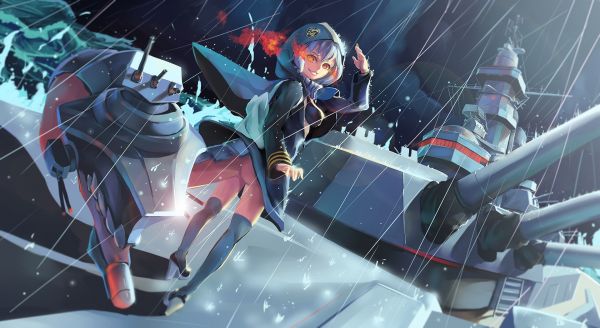 anime,anime girls,Kantai Collection,spazio,pioggia,cappe