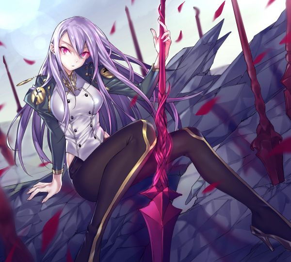 illustration,long hair,anime,anime girls,weapon,purple hair