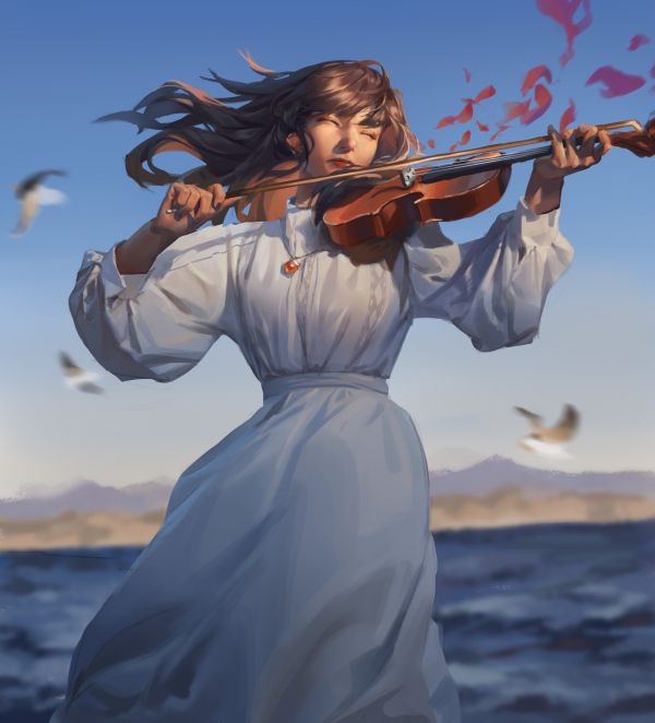 Zim,digital art,artwork,illustration,women,violin