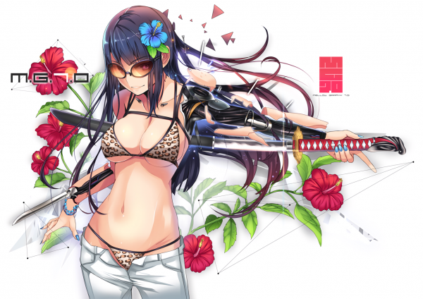 spada,katana,personaggi originali,anime girls,fiori,ragazze mecha