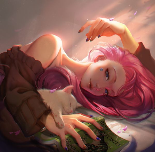 여자들,Seraphine League of Legends,리그 오브 레전드,KDA Seraphine,자주색 머리카락,파란 눈