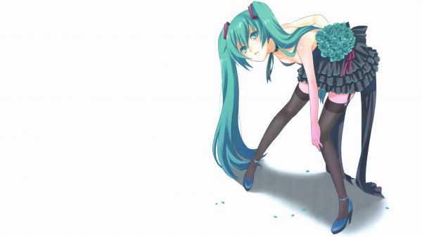 ボーカロイド,初音ミク,アニメの女の子,単純な背景,長い髪,twintails