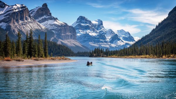 ธรรมชาติ,แนวนอน,อุทยานแห่งชาติ Jasper,แคนาดา,ทะเลสาบ Maligne,ภูเขา