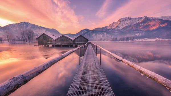 Sonnenlicht, Landschaft, Sonnenuntergang, Meer, See, Berge