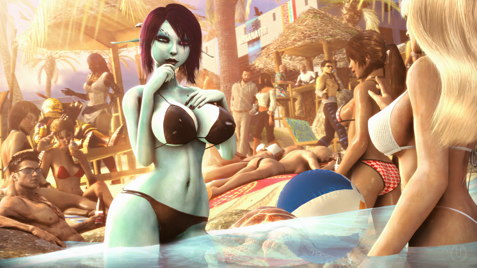 soria, big boobs, dark elf, bikini, CGI, Dante, Max Payne, anime