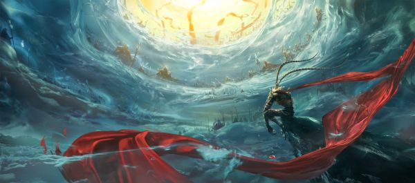 fantasy art, Apen koning, universum, spookschip, kaap, Zon Wu Kong