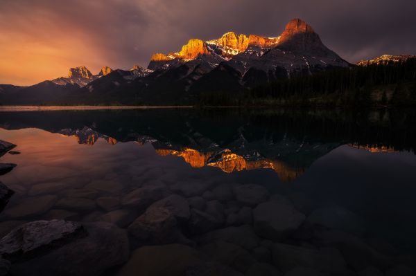 natureza,panorama,montanhas,nuvens,lago,Pôr do sol