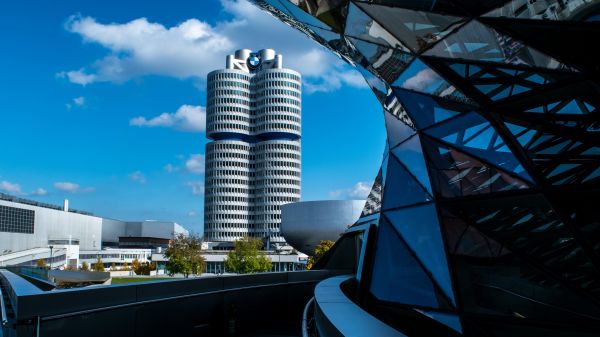 Paisagem urbana,arquitetura,construção,BMW,nuvens,Arranha-céu