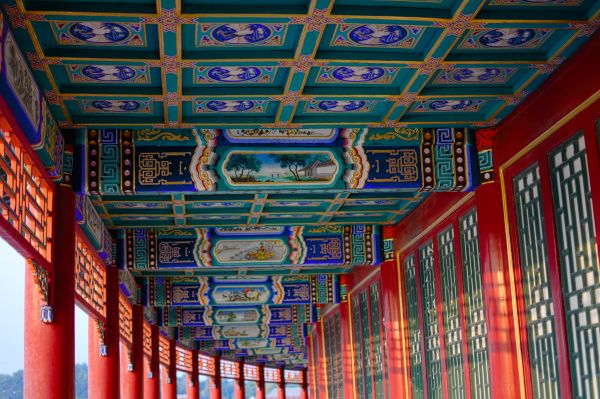 temple, red, park, window, architecture, China