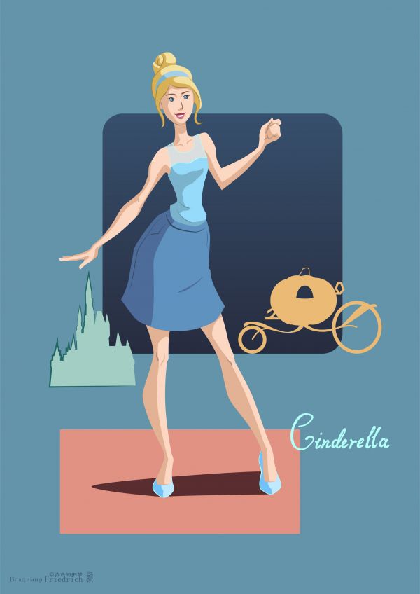 eenvoudige achtergrond,illustratie,Plat ontwerp,Disney prinsessen,Assepoester,minimalisme