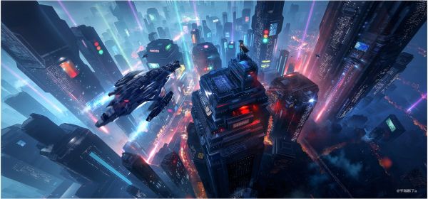 veľkomesto,futuristický,sci-fi,cyberpunk,vesmírna loď,architektúra