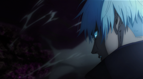 Jujutsu Kaisen,Satoru Gojo,blue eyes,glowing eyes,white hair,smoke