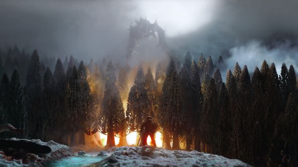 Elder Scrolls,forest,The Elder Scrolls V Skyrim,1920x1080 px,dragon,fire