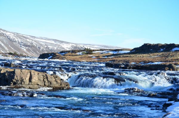 landschap,IJsland,natuur,waterval,sneeuw,winter