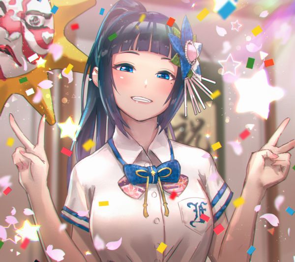 ผู้หญิง, สาวอะนิเมะ, Virtual Youtuber, ศิลปะแฟนซี, dark blue hair, หางม้า