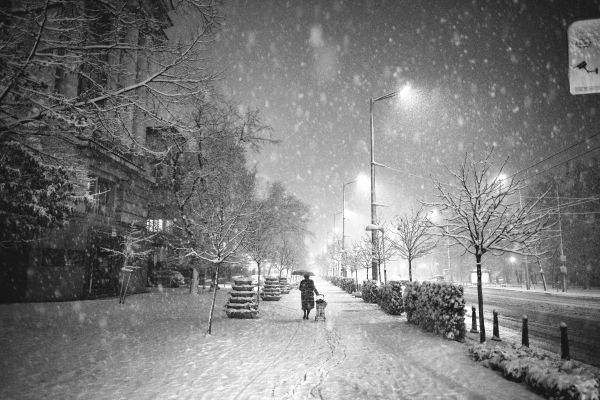 Bulgaria,stradă,siluetă,umbrelă,zăpadă,alb