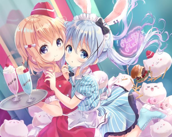 anime,anime girls,Gochuumon wa Usagi Desu ka,Kafuu Chino,Hoto Kokoa,looking at viewer