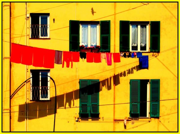 red, shadow, window, wall, house, yellow