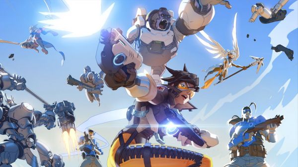 Overwatch, Reinhardt Overwatch, illustration, anime, Mercy Overwatch, Winston Overwatch