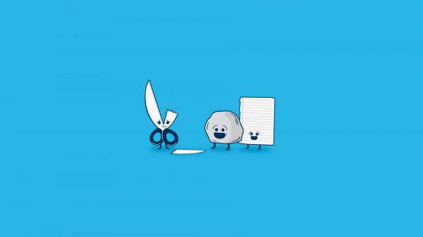 humor,minimalism,simple background,stone,scissors,paper