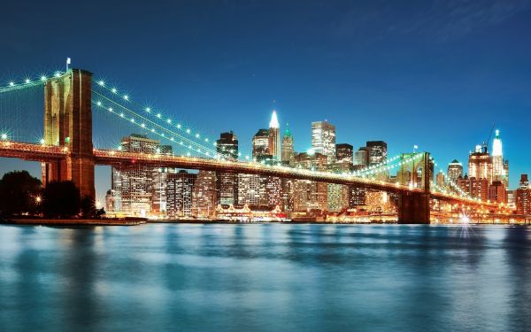 le pont de Brooklyn,nuit,États Unis,New York,rivière,lumière