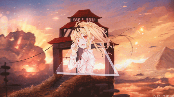 Anime,Chicas anime,picture in picture,puesta de sol,Arifureta,ojos rojos