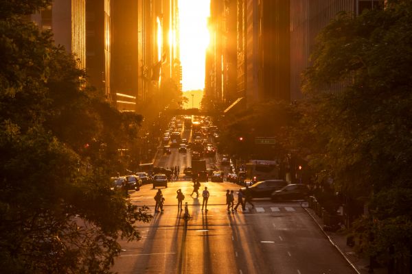 New York City,Der Staat New York,Sonnenuntergang,Goldene Stunde,Metropole,Straße