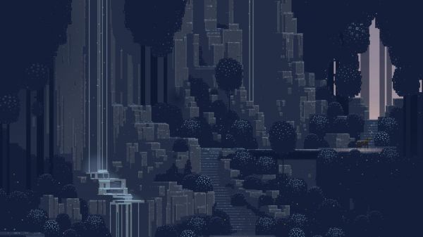 Pixel art,cascade,Monochrome,ville,Paysage urbain,nuit