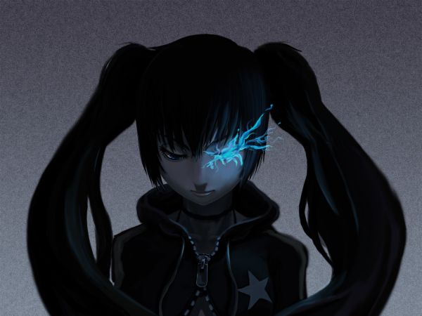 fekete, anime, anime lányok, kék, Black Rock Shooter, monokróm