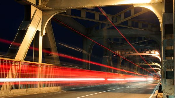 city,bridge,traffic lights,lights,night,urban