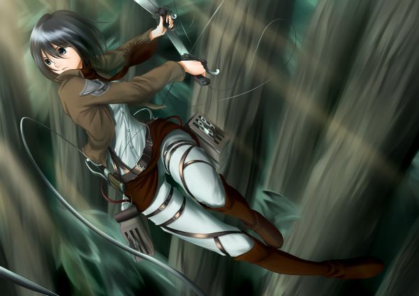 Anime,Shingeki no Kyojin,Mikasa Ackerman,ART,niña,captura de pantalla