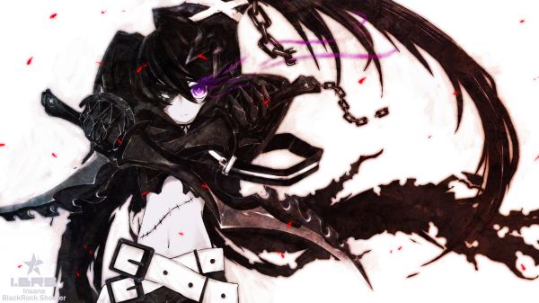 animeflickor,Huke artist,Black Rock Shooter series,svärd,kedjor,twintails