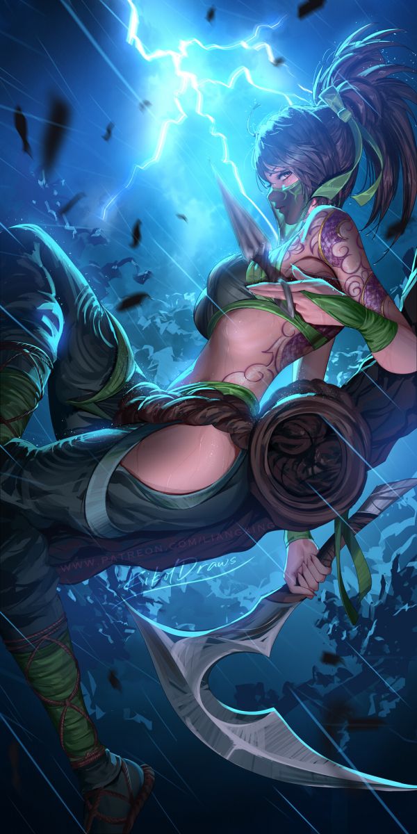 Jason Liang,výkres,ženy,Akali League of Legends,maska,Lana