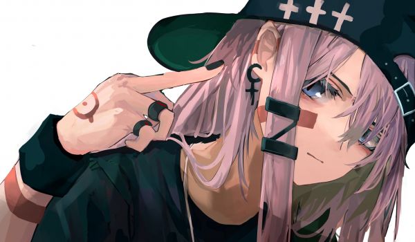 animeflickor,anime,digital konst,konstverk,ser tittaren,hatt