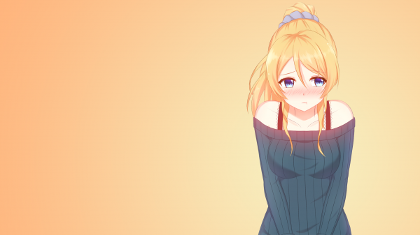 Ayase Eli, Love Live, blond, yeux bleus, queue de cheval, Rougissant