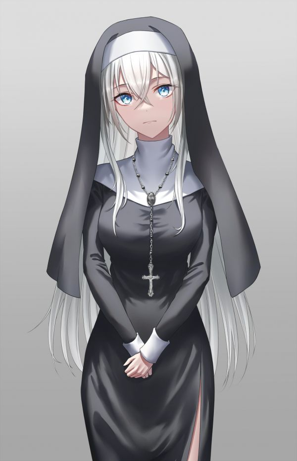 Anime, Anime Mädchen, nun outfit, Nonnen, Originalzeichen, Kunstwerk