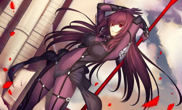 long hair,anime,anime girls,weapon,red eyes,armor