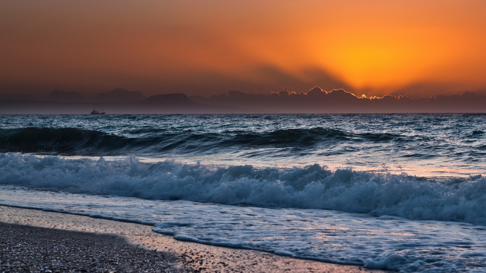 mare, Soare, declin, portocale, valuri, zgomot, Surf, noros, orizont, linia