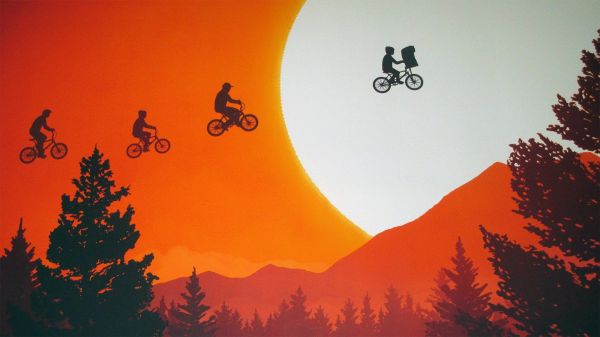 E T, films, Steven Spielberg, 1920x1080 px, vélo, le coucher du soleil