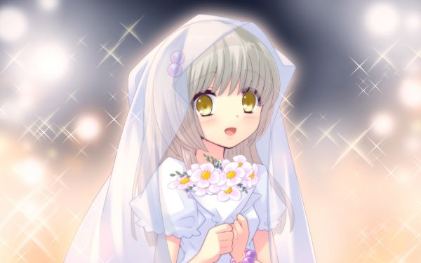 illustration,anime,Flyable Heart,girl,smile,bouquet