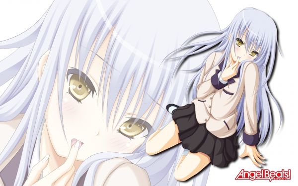 Angel Beats,menina,pose,dedo,corar,saia