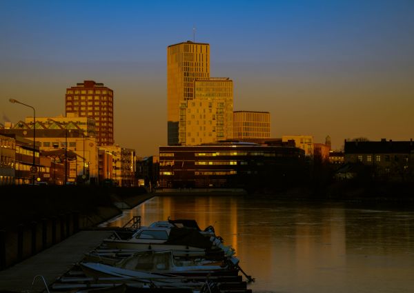 日落,市,街,都市风景,晚,建筑