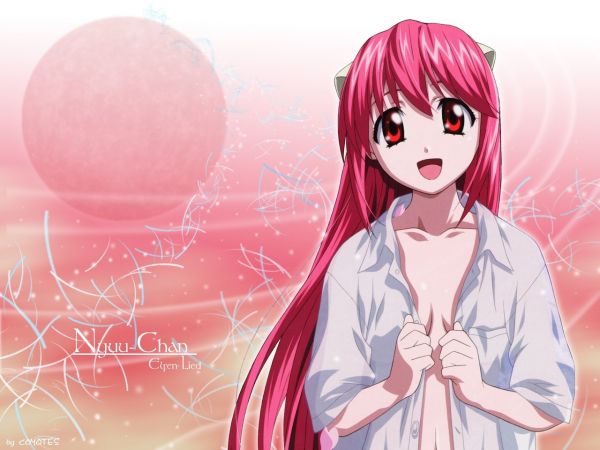 ภาพประกอบ,อะนิเมะ,สาวอะนิเมะ,Elfen Lied,Nyu,สีชมพู