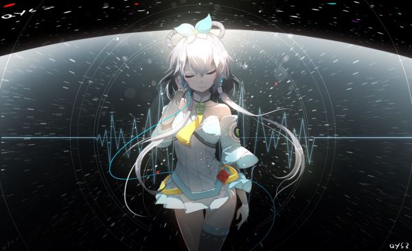 ilustrácie,anime,Vocaloid China,biele vlasy,biele šaty,priebehy