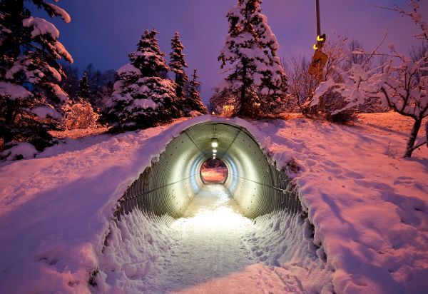 tunel,rura,zimowy,śnieg,lekki