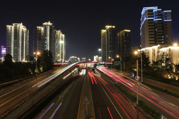 Qingdao,Şehir,gece,Şehir manzarası,uzun pozlama,şehir Işıkları