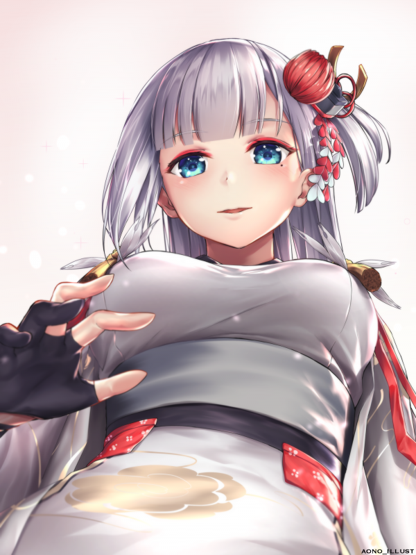 Peitos,fundo branco,Azur Lane,Shozuru Azur Lane,Yukata,cabelo prateado